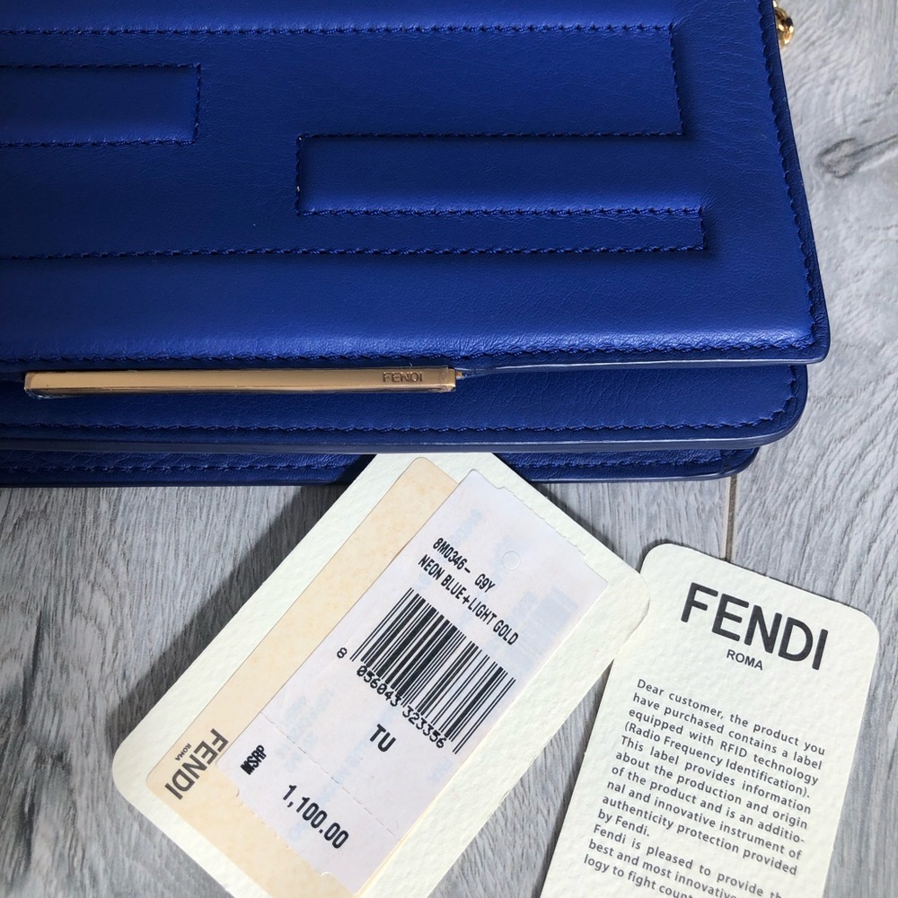 Authentic Fendi Royal Blue Leather Wallet with Gold Chain - Picture 14 of 14